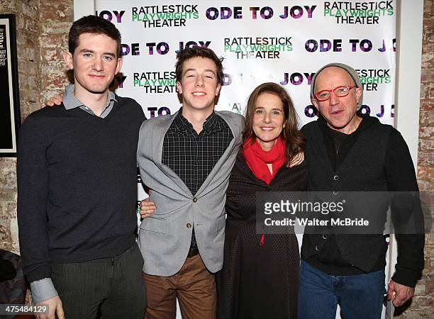 Noah Hutton, Gideon Babe Ruth Howard, Debra Winger and Arliss Howard attend the opening night of "Ode To Joy" at Cherry Lane Theatre on February 27,...