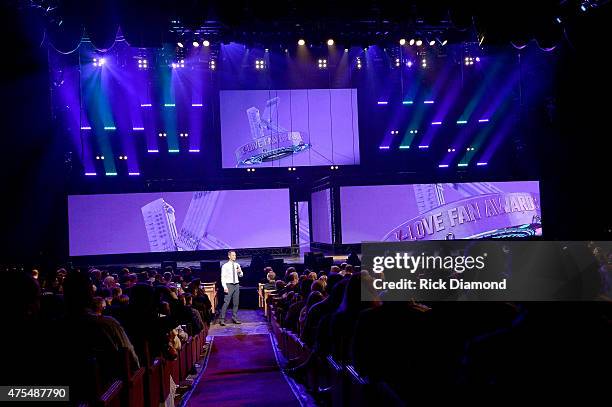 Co-host Kirk Cameron speaks to the audience during the 3rd Annual KLOVE Fan Awards at the Grand Ole Opry House on May 31, 2015 in Nashville,...