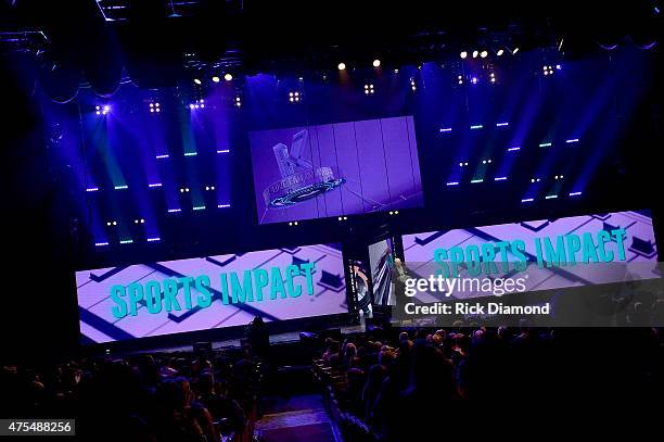 Former NFL player Tim Hasselbeck speaks onstage during the 3rd Annual KLOVE Fan Awards at the Grand Ole Opry House on May 31, 2015 in Nashville,...