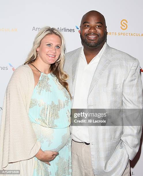 Albert Haynesworth and Brittany Jackson attend the Cedars-Sinai Sports Spectacular at the Hyatt Regency Century Plaza on May 31, 2015 in Century...