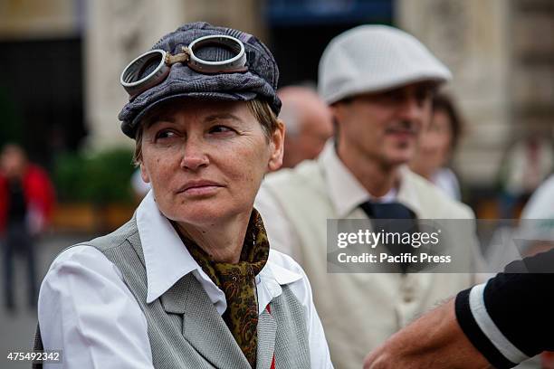 Woman in old british style ready for the cycling race during the "Harridge Run".