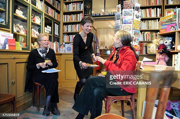 In this photo taken on February 18 three British women living in Montcuq, southwestern France, town councillor Sophie Bacou , Rosamund Williams ,...