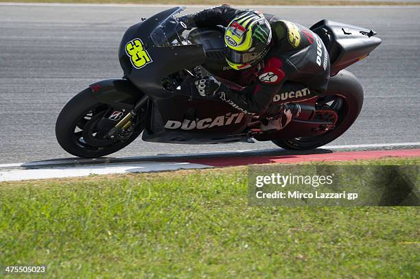 Cal Crutchlow of Great Britain and Ducati team heads down a straight during the MotoGP Tests in Sepang - Day Three at Sepang Circuit on February 28,...