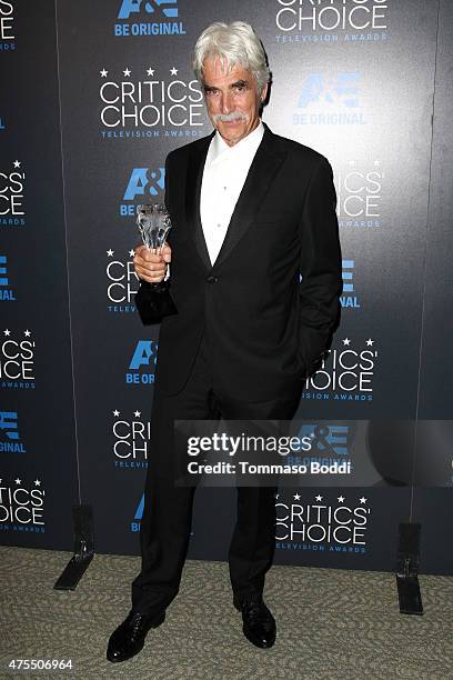 Sam Elliott poses in the press room at the Critics' Choice Television Awards with the award for best guest performer in a drama series for Justified...