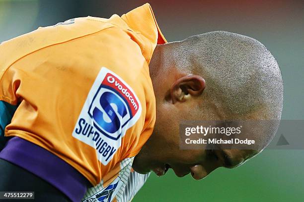 Cornal Hendricks of the Cheeters reacts after conceding a try during the round three Super Rugby match between the Melbourne Rebels and the Cheetahs...