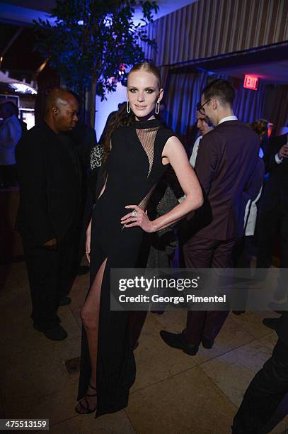 Model Anne V attends the 7th Annual Hollywood Domino and Bovet 1822 Gala benefiting artists for peace and justice at Sunset Tower on February 27,...