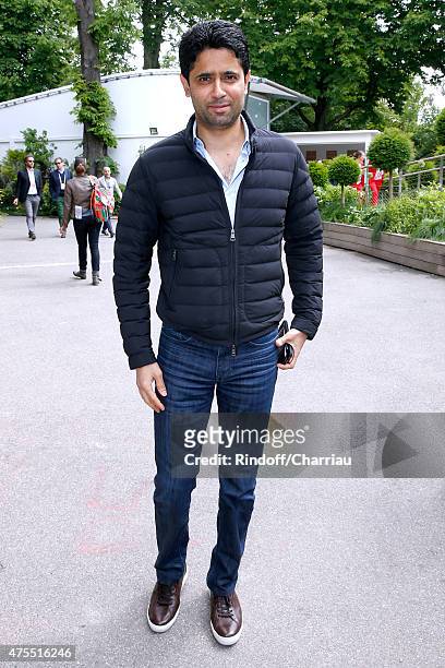 President of PSG football team Nasser Al Khelaifi attends the 2015 Roland Garros French Tennis Open - Day Nine on June 1, 2015 in Paris, France.