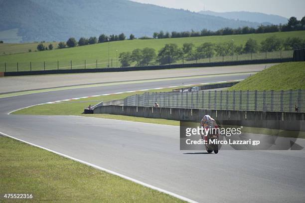 Dani Pedrosa of Spain and Repsol Honda Team heads down a straight during the Michelin tires test during the MotoGp Tests At Mugello at Mugello...