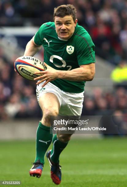 Brian O'Driscoll of Ireland in action during the RBS Six Nations match between England and Ireland at Twickenham Stadium on February 22, 2014 in...