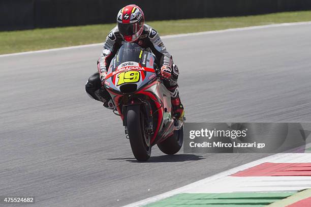 Alvaro Bautista of Spain and Factory Aprilia Gresini heads heads down a straight during the Michelin tires test during the MotoGp Tests At Mugello at...