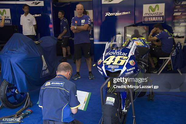 Michelin staff work in box during the Michelin tires test during the MotoGp Tests At Mugello at Mugello Circuit on June 1, 2015 in Scarperia, Italy.