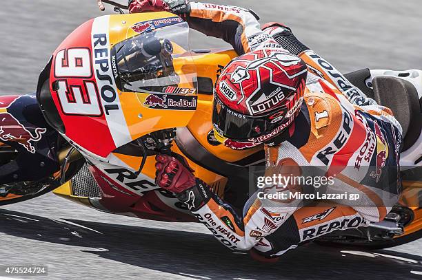 Marc Marquez of Spain and Repsol Honda Team heads rounds the bend during the Michelin tires test during the MotoGp Tests At Mugello at Mugello...