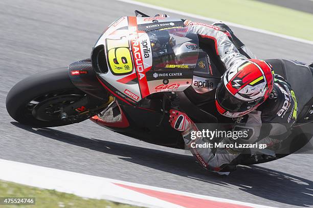 Alvaro Bautista of Spain and Factory Aprilia Gresini rounds the bend during the Michelin tires test during the MotoGp Tests At Mugello at Mugello...