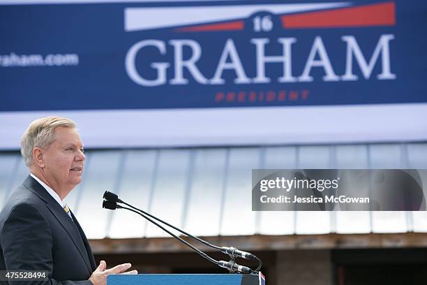 Sen. Lindsey Graham gives a speech where he announced his candidacy for United States President during an outdoor event on June 1, 2015 in Central,...