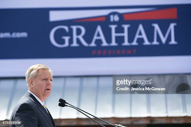 Sen. Lindsey Graham gives a speech where he announced his candidacy for United States President during an outdoor event on June 1, 2015 in Central,...
