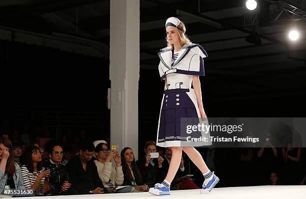 Designs by Dahye Jee of Nottingham Trent University on day 3 of Graduate Fashion Week at The Old Truman Brewery on June 1, 2015 in London, England.