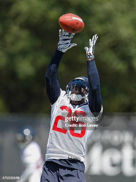 Rahim Moore of the Houston Texans works out during an NFL football organized team activity on June 1, 2015 in Houston, Texas.