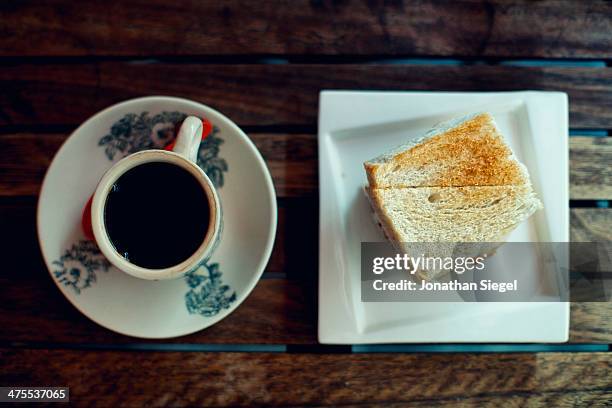 hot coffee and toast - square plate stock pictures, royalty-free photos & images