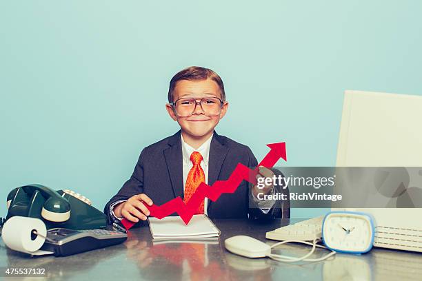 young boy businessman's sales are up - vintage stock exchange stock pictures, royalty-free photos & images