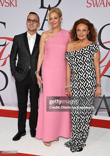 Of the Council of Fashion Designers of America Steven Kolb, Nadja Swarovski, and Designer Diane von Furstenberg attend the 2015 CFDA Fashion Awards...