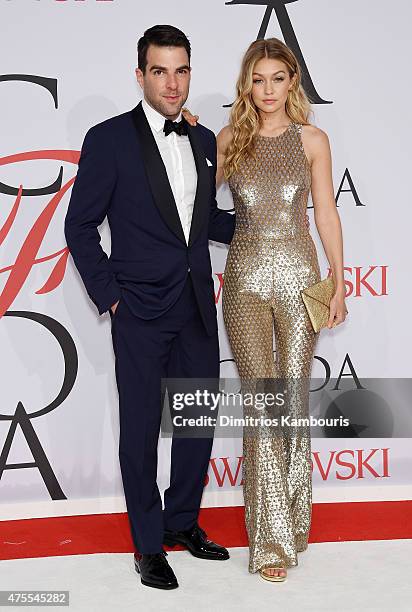 Zachary Quinto and Gigi Hadid attend the 2015 CFDA Fashion Awards at Alice Tully Hall at Lincoln Center on June 1, 2015 in New York City.