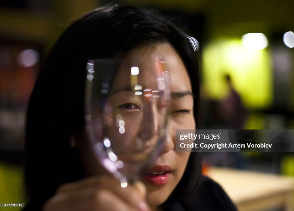 Female portrait in a wine restaurant