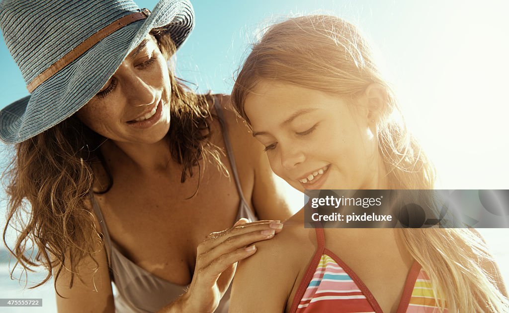 Taking care of her daughter's skin