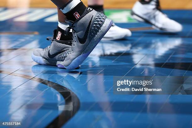 The shoes of Monica Wright of the Minnesota Lynx are seen during the game against the New York Liberty on June 1, 2015 at Target Center in...