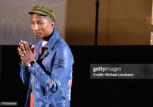 Singer Pharrell Williams accepts the Fashion Icon Award onstage at the 2015 CFDA Fashion Awards at Alice Tully Hall at Lincoln Center on June 1, 2015...