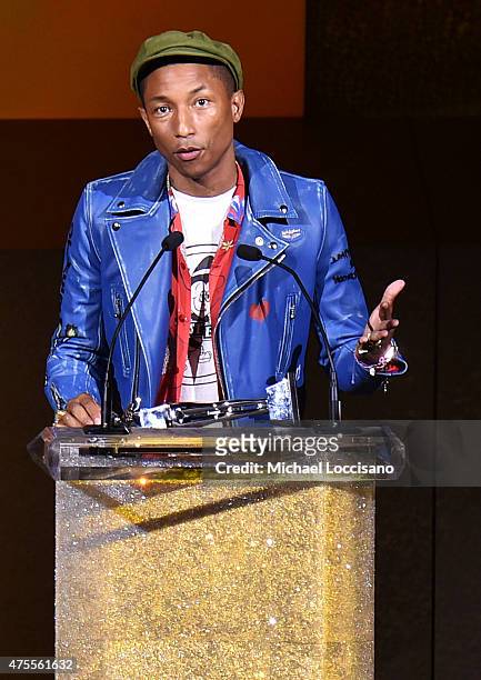 Singer Pharrell Williams accepts the Fashion Icon Award onstage at the 2015 CFDA Fashion Awards at Alice Tully Hall at Lincoln Center on June 1, 2015...