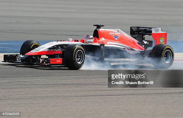 Max Chilton of Great Britain and Marussia drives during day two of Formula One Winter Testing at the Bahrain International Circuit on February 28,...