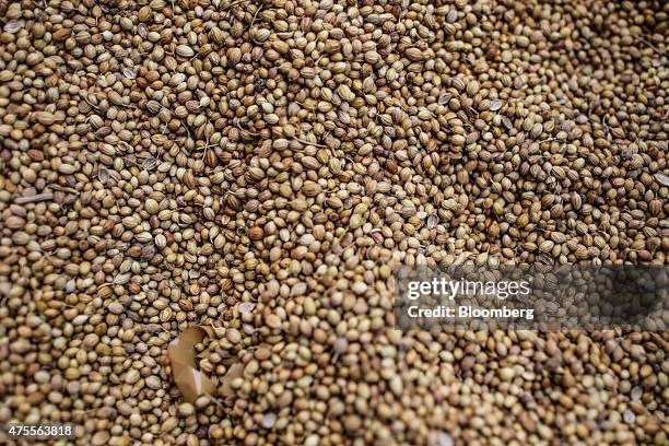 Pile of coriander seeds is displayed at a spice store in Alappuzha, Kerala, India, on Saturday, May 30, 2015. While consumer-price gains eased to a...