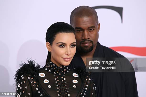 Kim Kardashian West and Kanye West attend the 2015 CFDA Awards at Alice Tully Hall at Lincoln Center on June 1, 2015 in New York City.