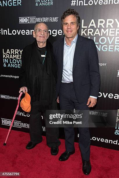 Activist Larry Kramer and Actor Mark Ruffalo attend the "Larry Kramer in Love and Anger" New York Premiere at Time Warner Center on June 1, 2015 in...