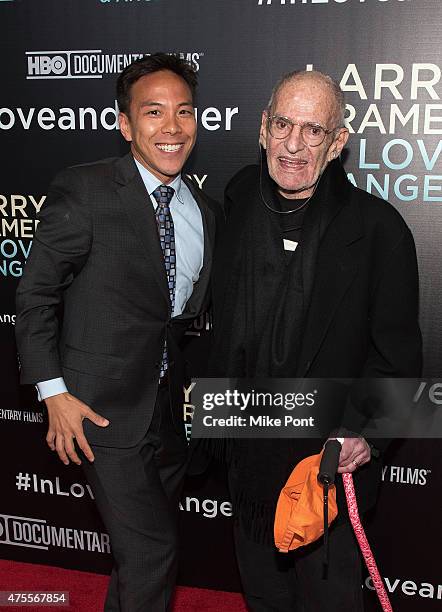 Kelsey Louie and LGBT activist Larry Kramer attends the "Larry Kramer in Love and Anger" New York Premiere at Time Warner Center on June 1, 2015 in...