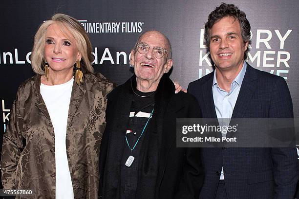 President of HBO Documentary Films Sheila Nevins, LGBT activist Larry Kramer, and Actor Mark Ruffalo attend the "Larry Kramer in Love and Anger" New...