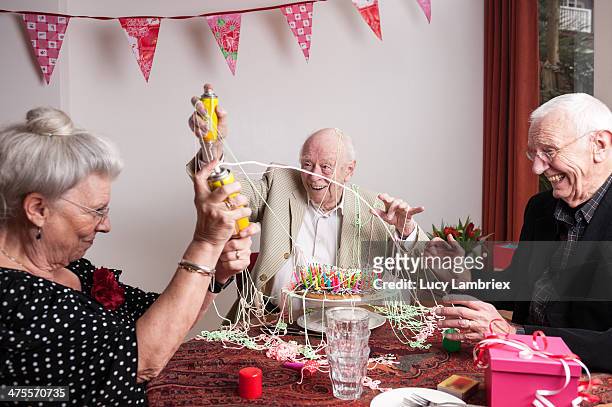 celebrating a messy 93rd birthday - bunting stockfoto's en -beelden