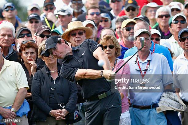 Rory McIlroy of Northern Ireland plays a shot on the sixth hole during the second round of The Honda Classic at PGA National Resort and Spa on...