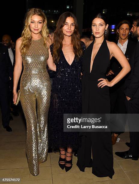 Models Gigi Hadid, Lily Aldridge and Bella Hadid attend the 2015 CFDA Fashion Awards at Alice Tully Hall at Lincoln Center on June 1, 2015 in New...