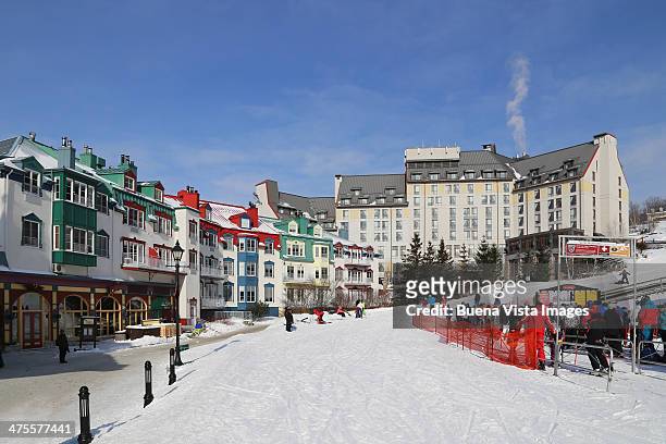 the ski resort of mont tremblant - mont tremblant ski village stock pictures, royalty-free photos & images