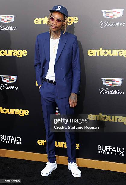 Rapper Wiz Khalifa attends the premiere of ENTOURAGE, sponsored by Buffalo David Bitton, at the Regency Village Theatre on June 1, 2015 in Westwood,...