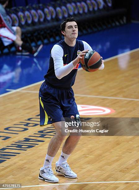 Emir Preldzic, #55 of Fenerbahce Ulker Istanbul warming up during the 2013-2014 Turkish Airlines Euroleague Top 16 Date 8 game between Fenerbahce...