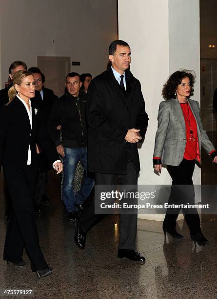 Cristina Cifuentes, Prince Felipe of Spain and Ana Botella attend the funeral chapel for the flamenco guitarist Paco de Lucia at Auditorio Nacional...