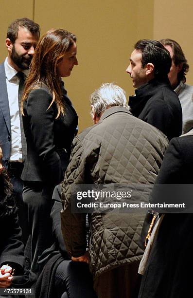 Casilda Sanchez and Enrique Ponce attend the funeral chapel for the flamenco guitarist Paco de Lucia at Auditorio Nacional on February 28, 2014 in...