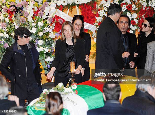 Prince Felipe of Spain , Pepe de Lucia , Casilda Sanchez and Alejandro Sanz attend the funeral chapel for the flamenco guitarist Paco de Lucia at...