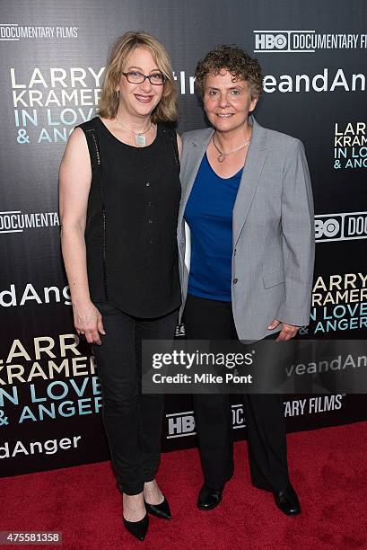Producer Ellin Baumel and Director Jean Carlomusto attend the "Larry Kramer in Love and Anger" New York Premiere at Time Warner Center on June 1,...
