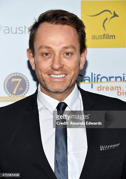 Television host Mike Goldman arrives at the Australians in Film Heath Ledger Scholarship announcement dinner at the Sunset Marquis Hotel & Villas on...