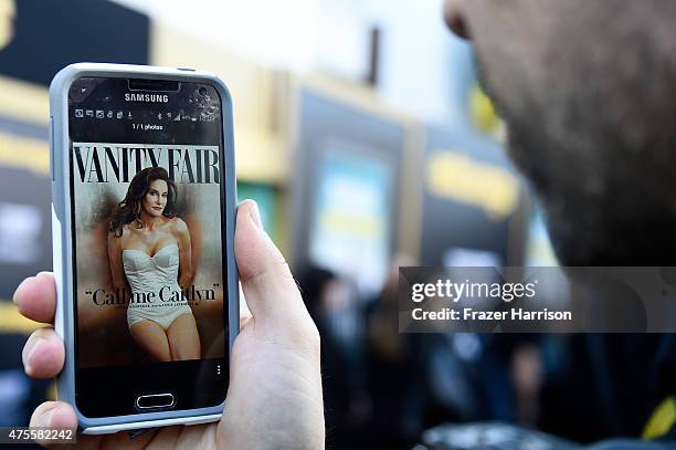 Photo editor views the July cover of Vanity Fair featuring Caitlyn Jenner on June 1, 2015 in Westwood, California. Formerly known as Bruce Jenner,...