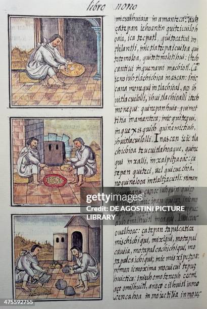 Gold processing after the Spanish conquest, page from the Florentine Codex, bilingual version in Spanish and Nahuatl, General History of the Things...