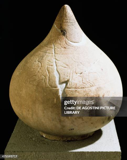 Onion-shaped memorial stone in stone, from the Necropolis of Marzabotto. Etruscan civilisation, 6th-4th century BC. Marzabotto, Museo Nazionale...